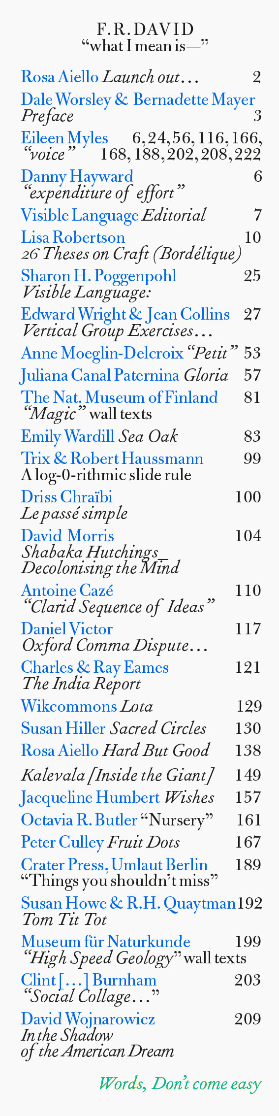  - “what I mean is—” Will Holder presents the 16th issue of F.R.DAVID