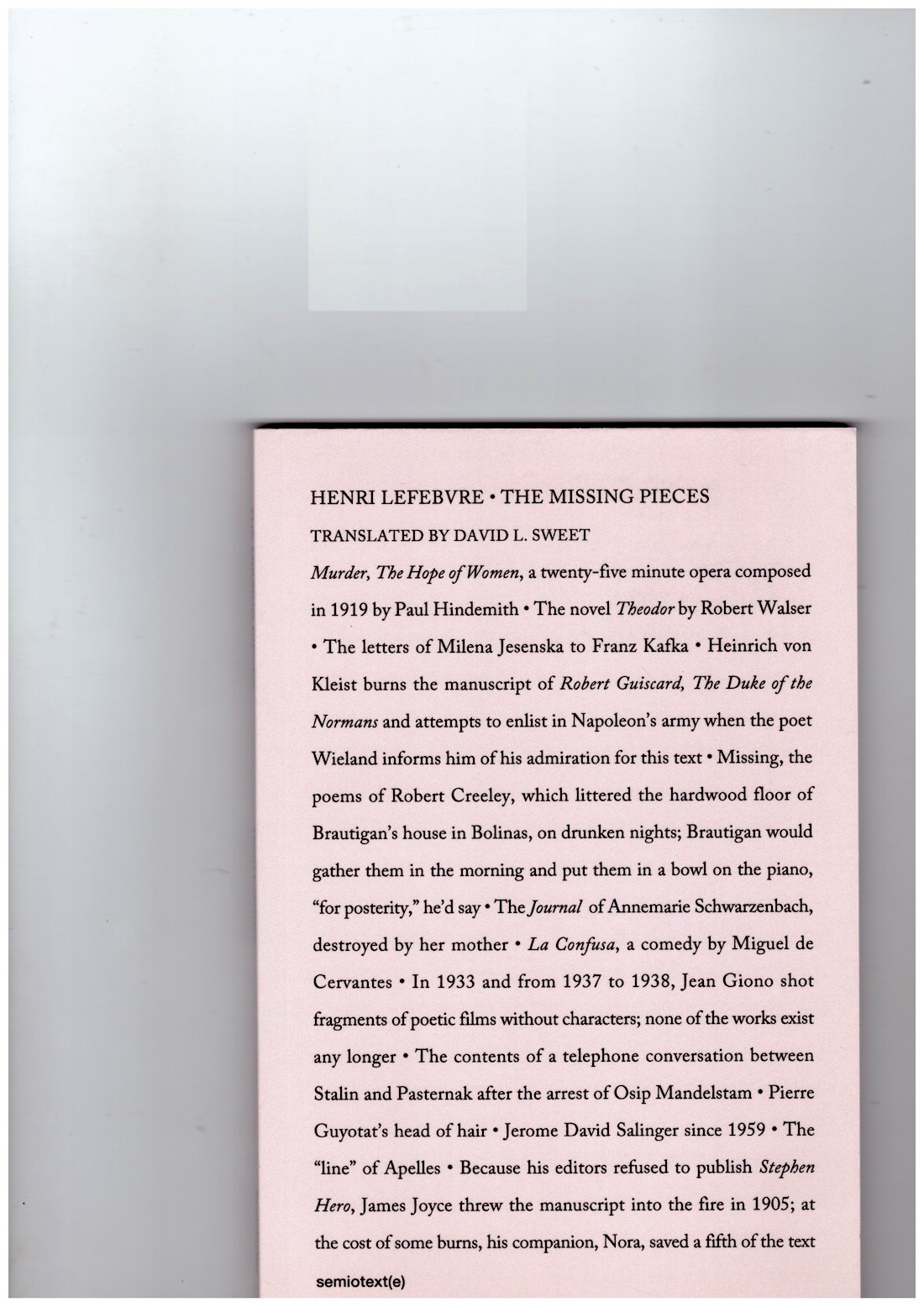 LEFEBVRE, Henri - The Missing Pieces