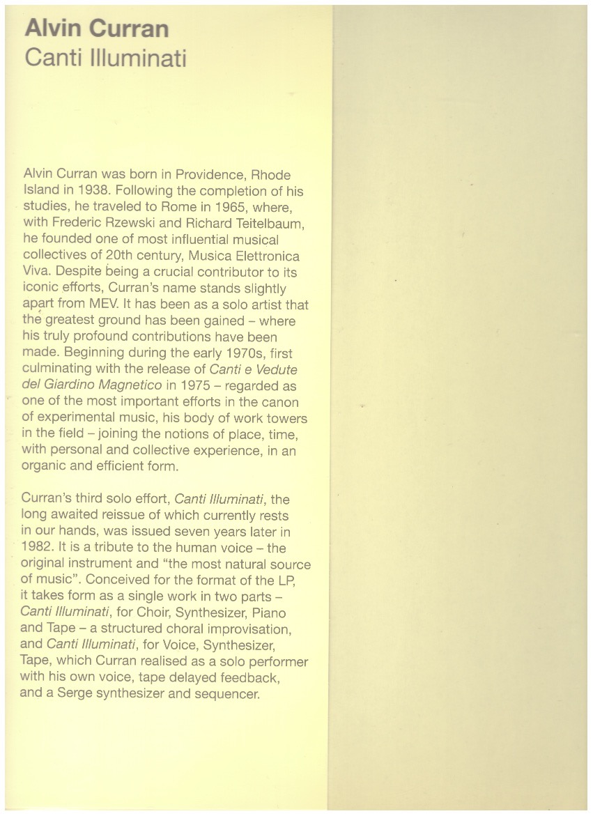 CURRAN, Alvin - Canti Illuminati