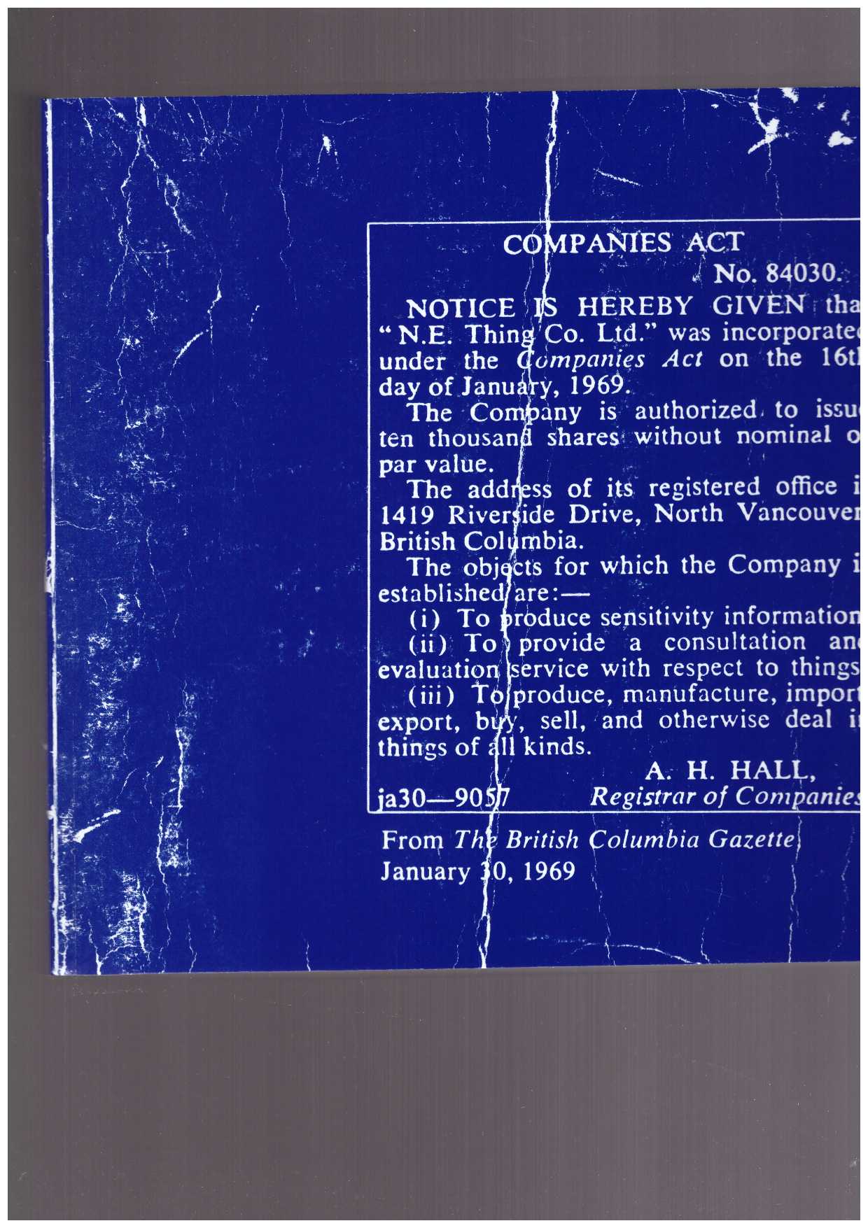 AMMANN, Jean-Christophe - N.E. Thing Co.: Companies Act (Volume 1)