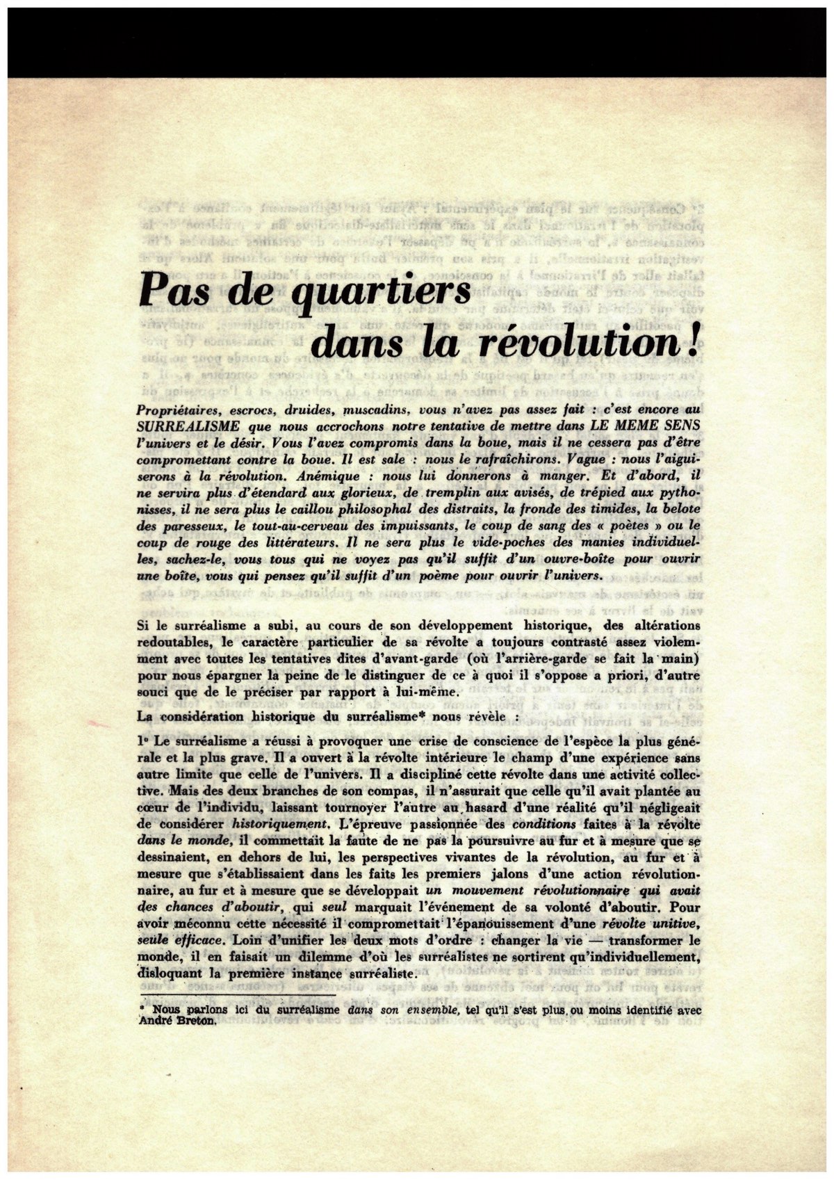 LE SURRÉALISME RÉVOLUTIONNAIRE - No quarters in the revolution! / Pas de quartiers dans la révolution !